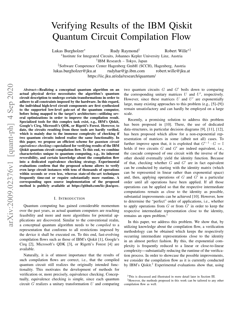 Verifying Results of the IBM Qiskit Quantum Circuit Compilation Flow