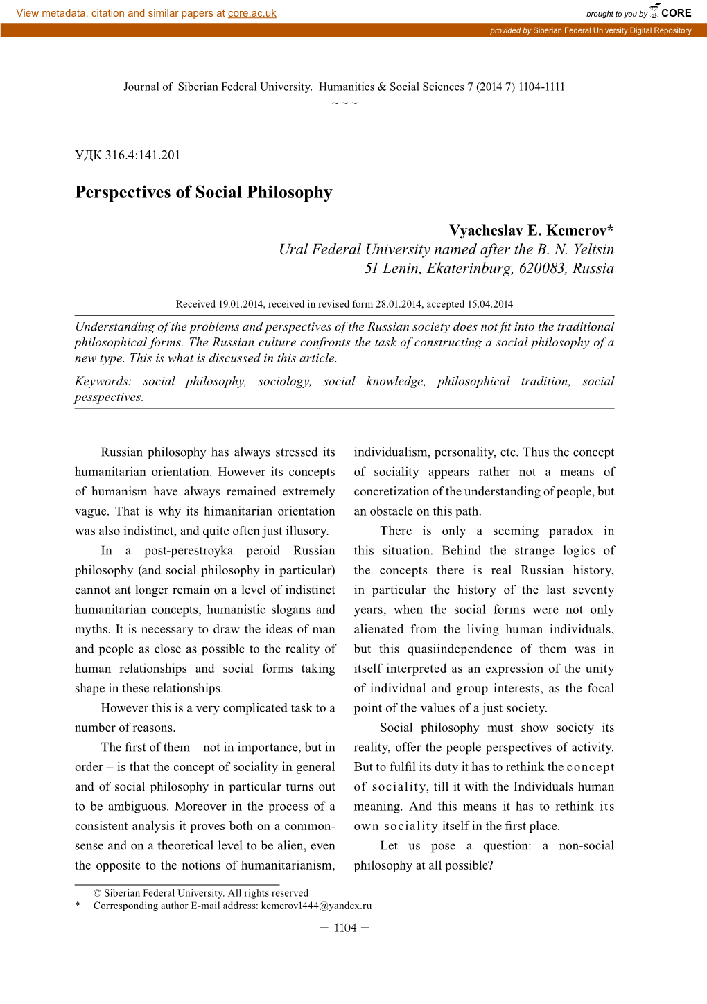 Perspectives of Social Philosophy