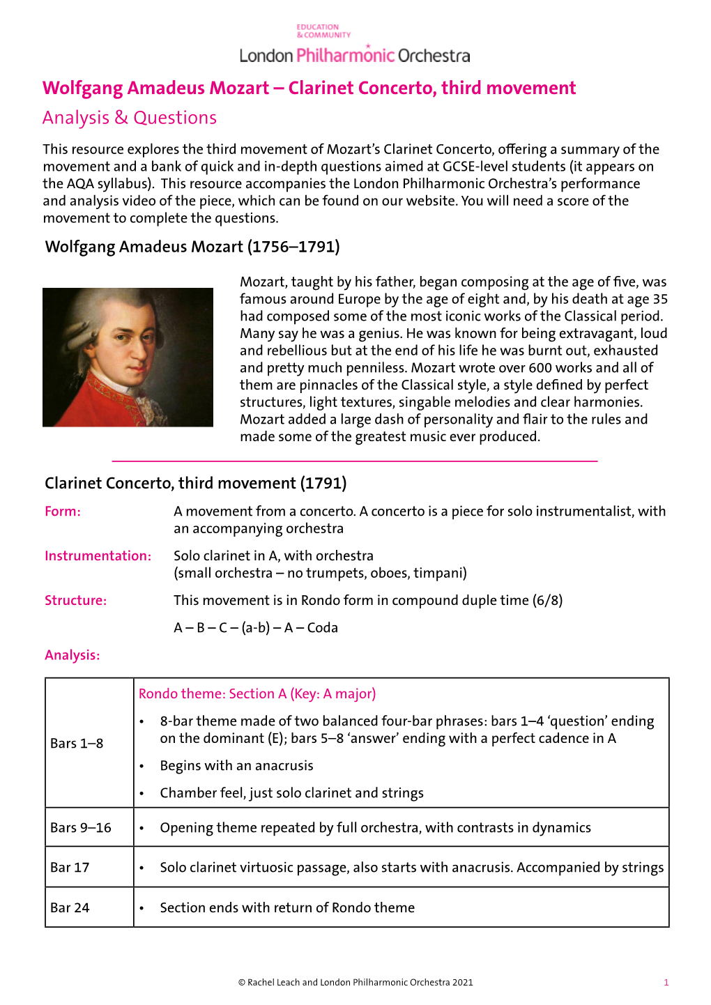 Wolfgang Amadeus Mozart – Clarinet Concerto, Third Movement Analysis