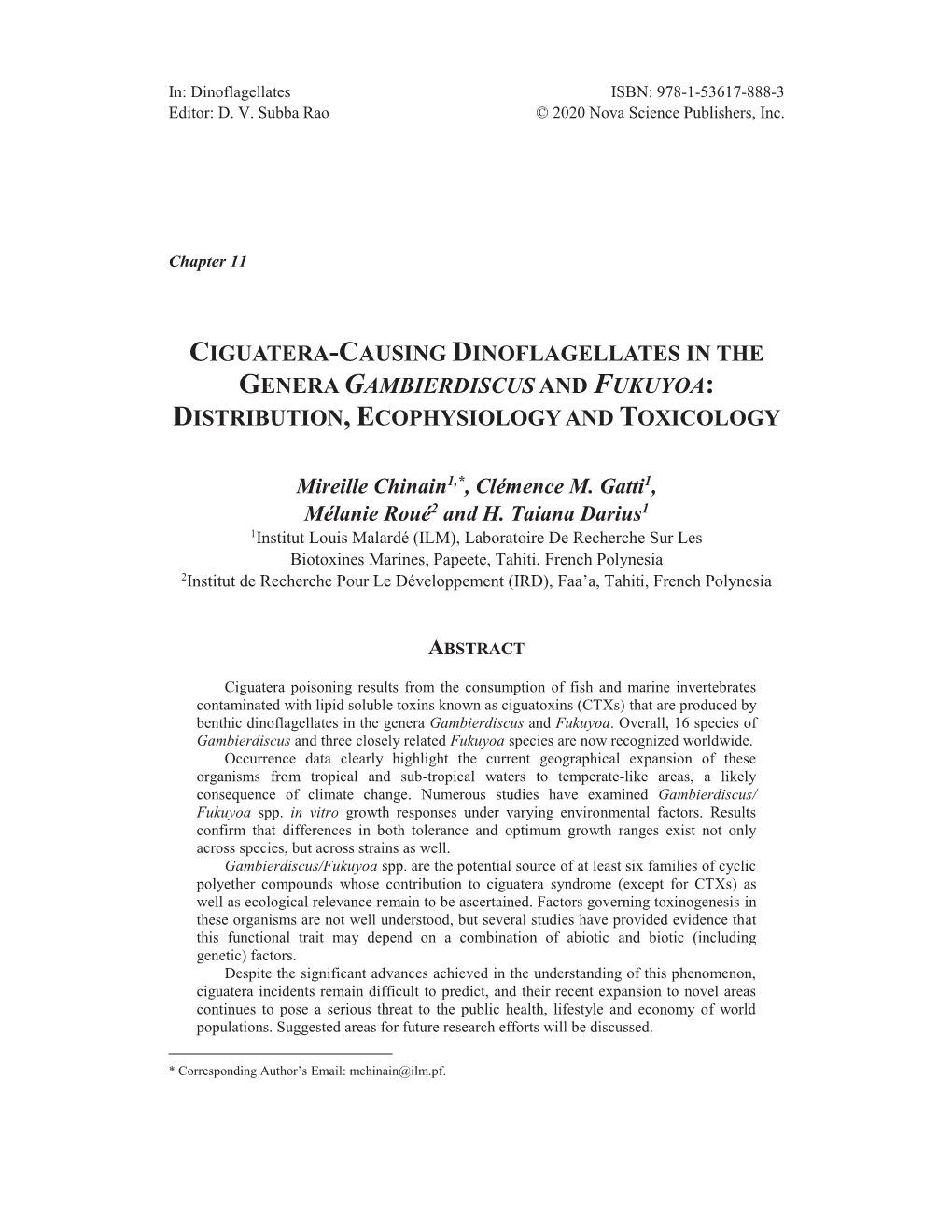 Ciguatera-Causing Dinoflagellates in the Genera Gambierdiscus and Fukuyoa: Distribution, Ecophysiology and Toxicology