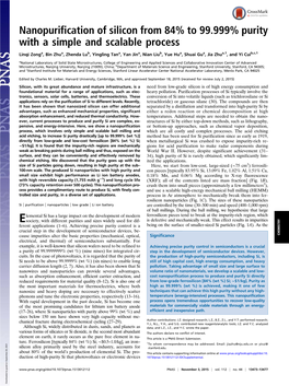 Nanopurification of Silicon from 84% to 99.999% Purity with a Simple and Scalable Process