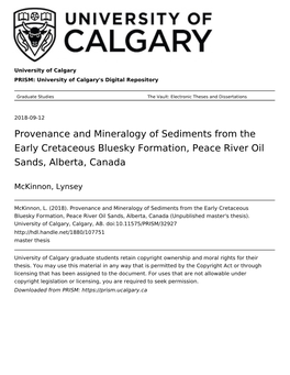 Provenance and Mineralogy of Sediments from the Early Cretaceous Bluesky Formation, Peace River Oil Sands, Alberta, Canada