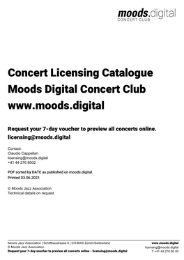 Concert Licensing Catalogue Moods Digital Concert Club