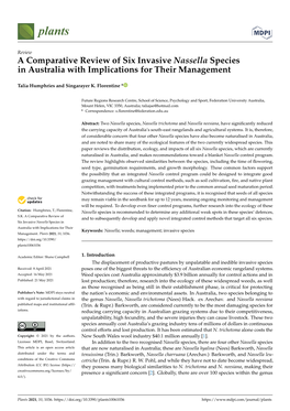 A Comparative Review of Six Invasive Nassella Species in Australia with Implications for Their Management