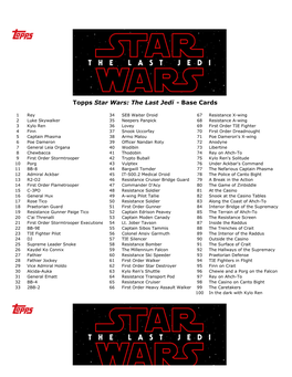 2017 Topps Star Wars the Last Jedi Checklist