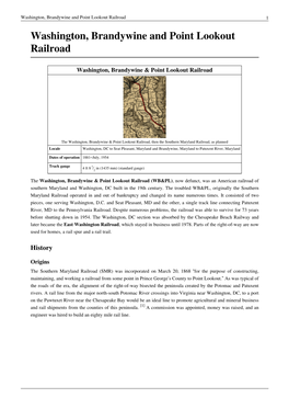Washington, Brandywine and Point Lookout Railroad 1 Washington, Brandywine and Point Lookout Railroad