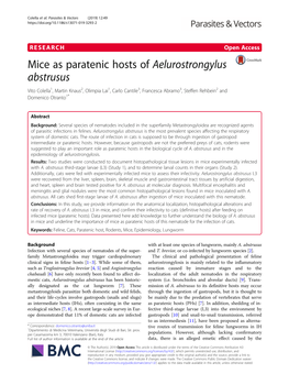Mice As Paratenic Hosts of Aelurostrongylus Abstrusus