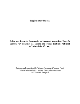 Supplementary Material Culturable Bacterial Community On