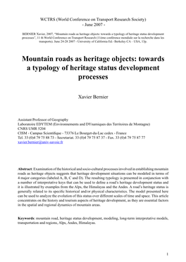 Mountain Roads As Heritage Objects