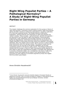 A Pathological Normalcy? a Study of Right-Wing Populist Parties in Germany