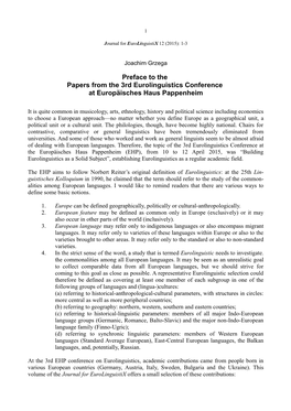 Preface to the Papers from the 3Rd Eurolinguistics Conference at Europäisches Haus Pappenheim