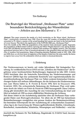 Strohauser Plate" Unter Besonderer Berücksichtigung Der Wiesenbrüter - Arbeiten Aus Dem Mellumrat E