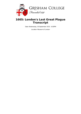 1665: London's Last Great Plague Transcript