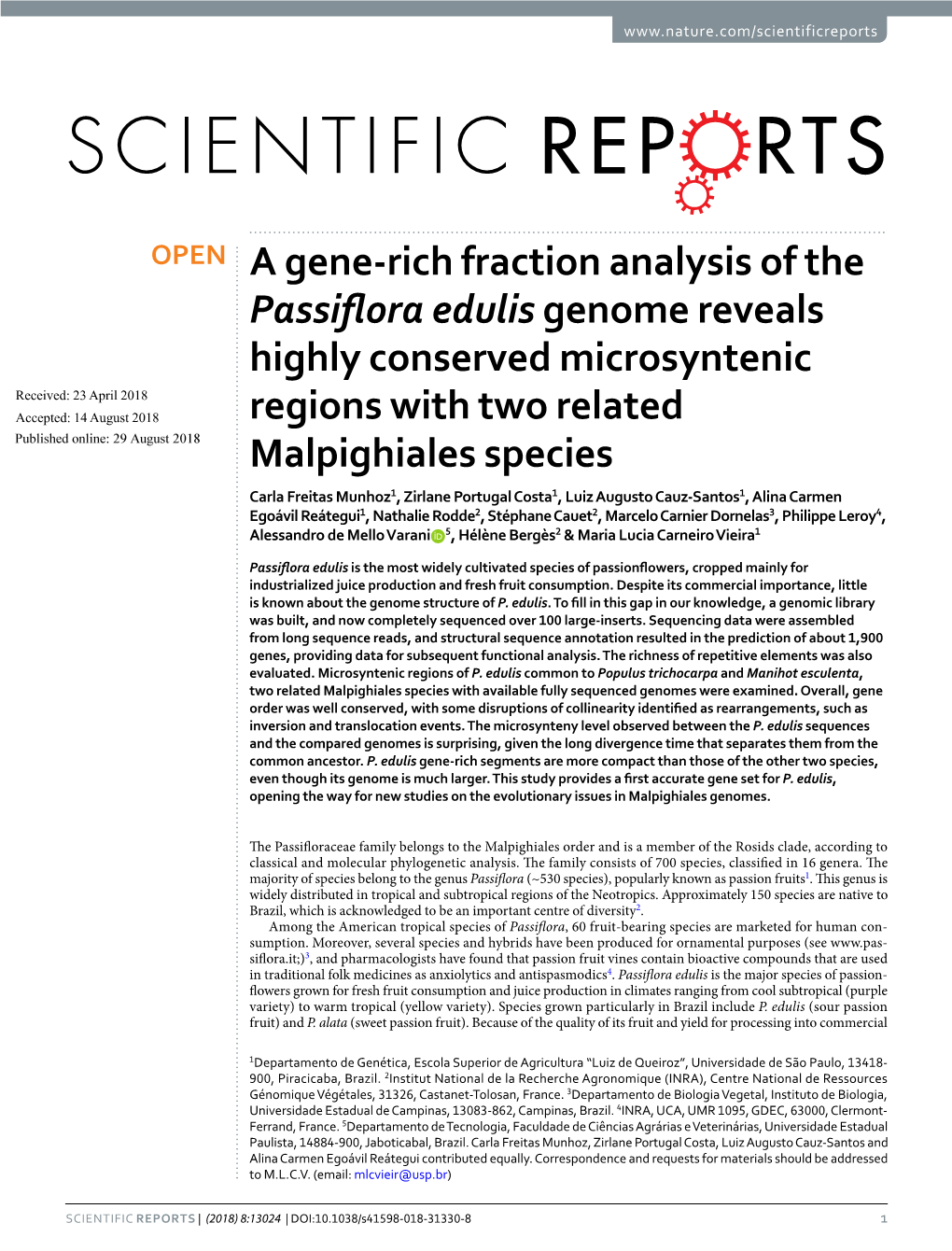 A Gene-Rich Fraction Analysis of the Passiflora Edulis Genome Reveals