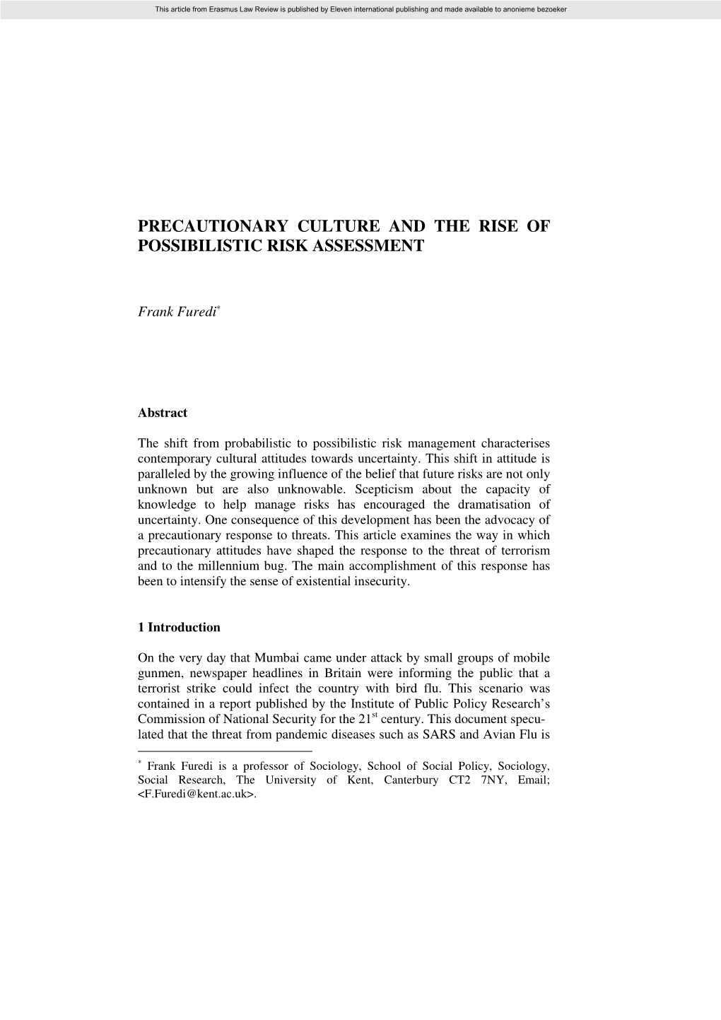 Precautionary Culture and the Rise of Possibilistic Risk Assessment