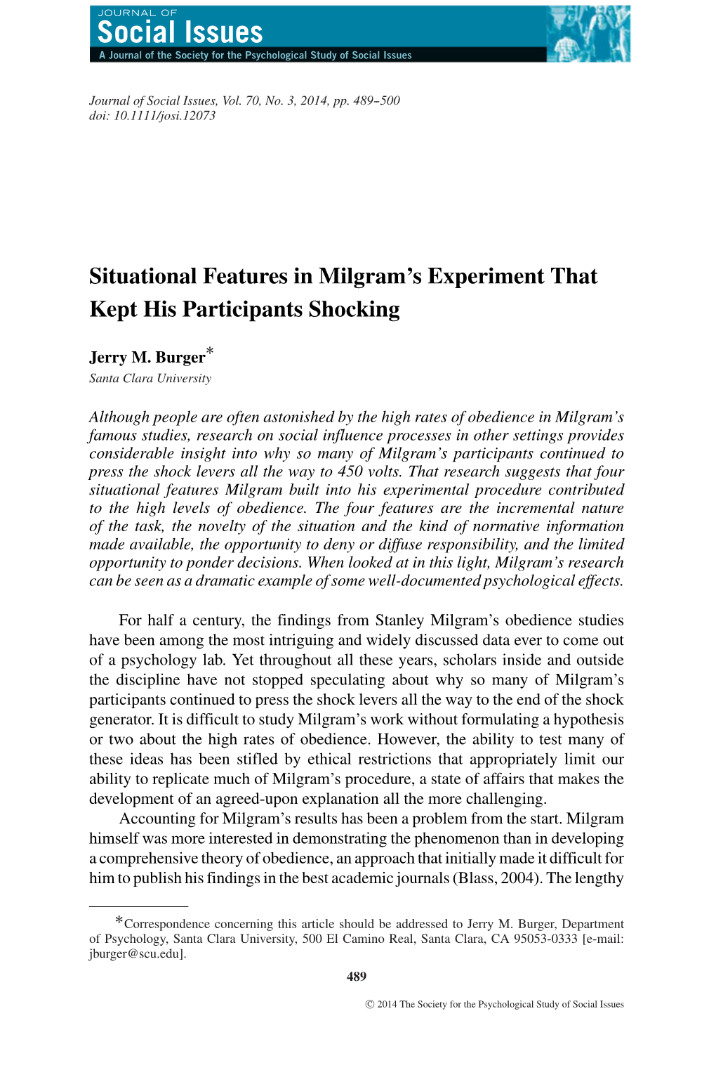 Situational Features in Milgram's Experiment