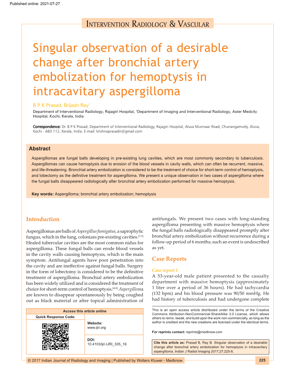 Singular Observation of a Desirable Change After Bronchial Artery