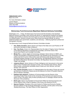 Democracy Fund Announces Bipartisan National Advisory Committee