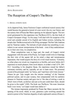 The Reception of Cooper's the Bravo