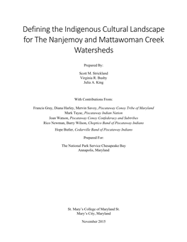Defining the Indigenous Cultural Landscape for the Nanjemoy and Mattawoman Creek Watersheds