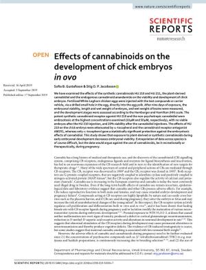 Effects of Cannabinoids on the Development of Chick Embryos In