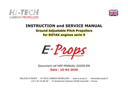 INSTRUCTION and SERVICE MANUAL Ground Adjustable Pitch Propellers for ROTAX Engines Serie 9