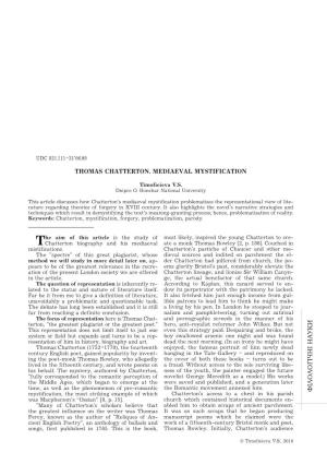 Філологічні Науки Thomas Chatterton. Mediaeval