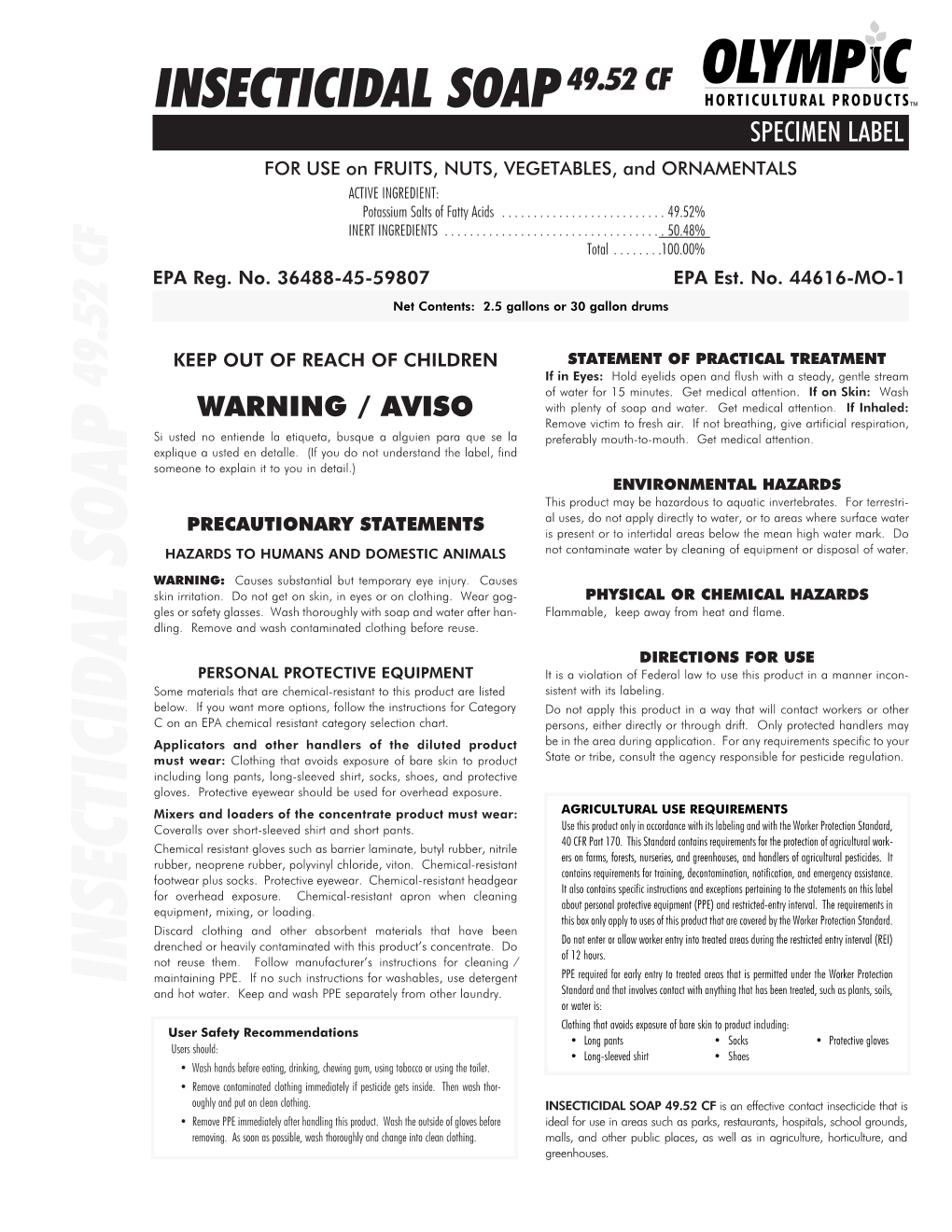 Insecticidal Soap Label