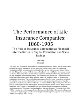 The Perform Ance of Life Insurance Com Panies: 1860 1905