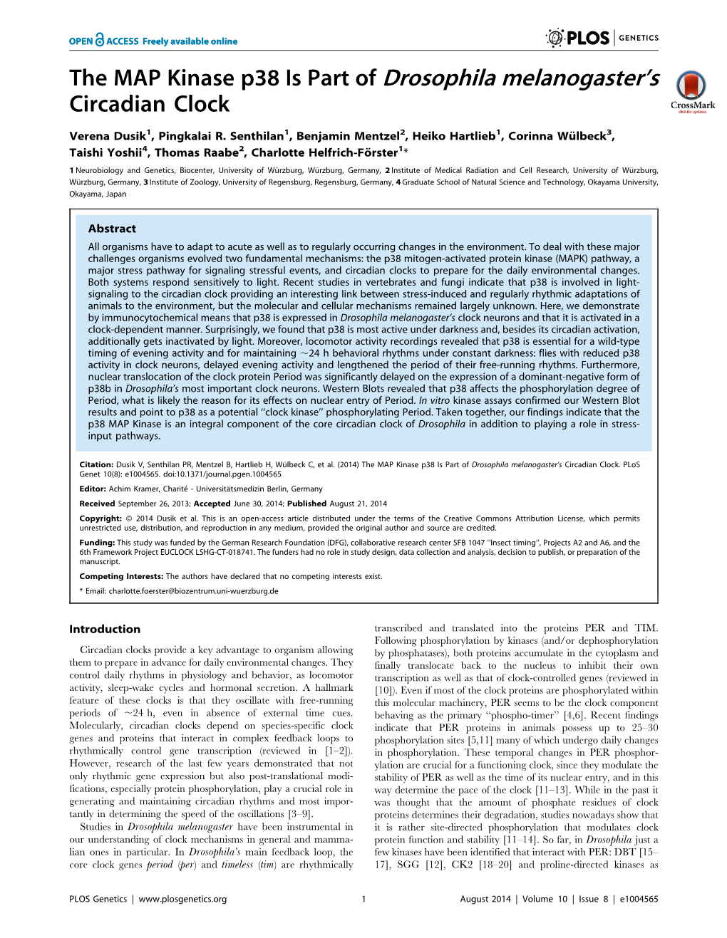 The MAP Kinase P38 Is Part of Drosophila Melanogaster's