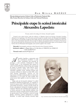 Principalele Etape În Scrisul Istoricului Alexandru Lapedatu