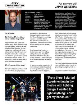 City Theatrical Interview with Lighting Designer Japhy Weideman