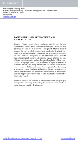 Early Childhood Development and Later Outcome Edited by Sabina M