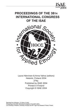 Proceedings of the 38Th International Congress of the Isae