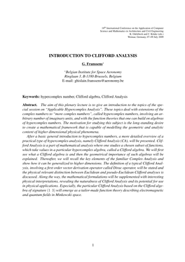 Introduction to Clifford Analysis