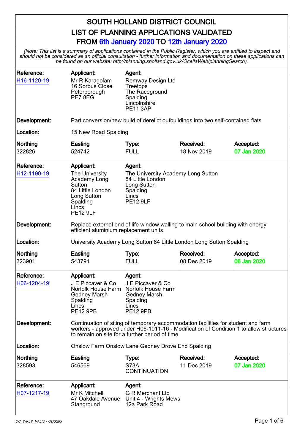 South Holland District Council List of Planning