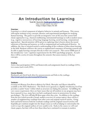 An Introduction to Learning Todd M