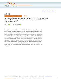 Is Negative Capacitance FET a Steep-Slope Logic Switch?