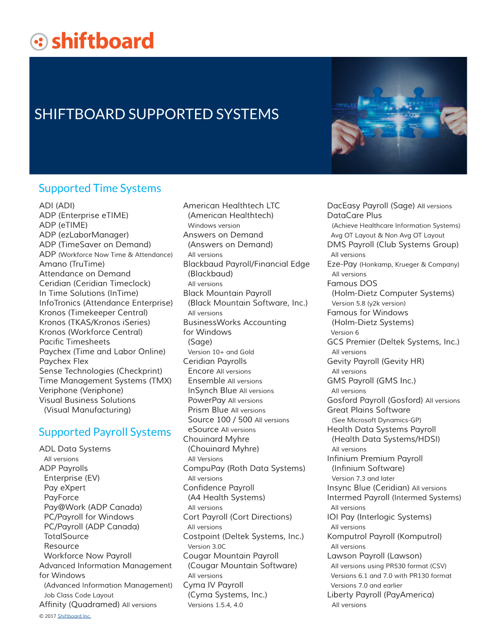 Shiftboard Supported Systems