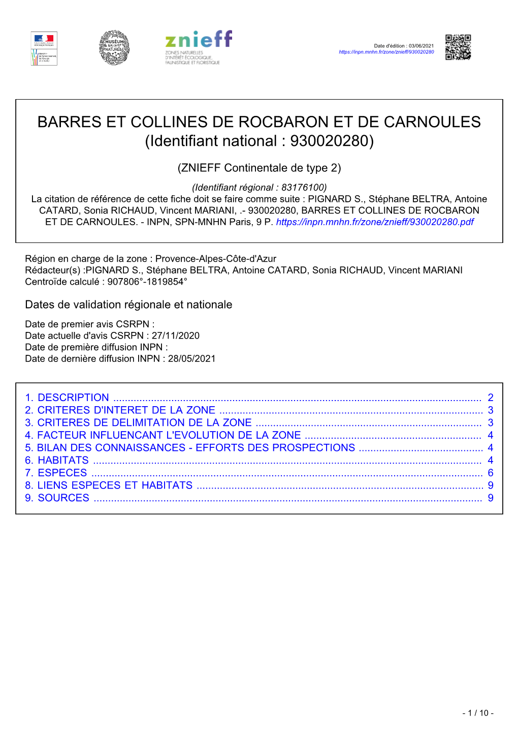 BARRES ET COLLINES DE ROCBARON ET DE CARNOULES (Identifiant National : 930020280)