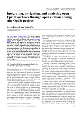 Integrating, Navigating, and Analysing Open Eprint Archives Through Open Citation Linking (The Opcit Project)
