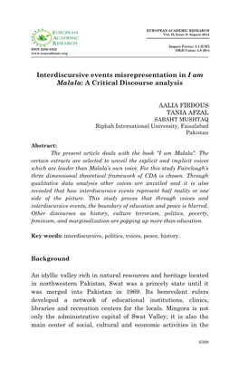 Interdiscursive Events Misrepresentation in I Am Malala: a Critical Discourse Analysis