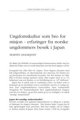 Ungdomskultur Som Bro for Misjon - Erfaringer Fra Norske Ungdommers Besøk I Japan