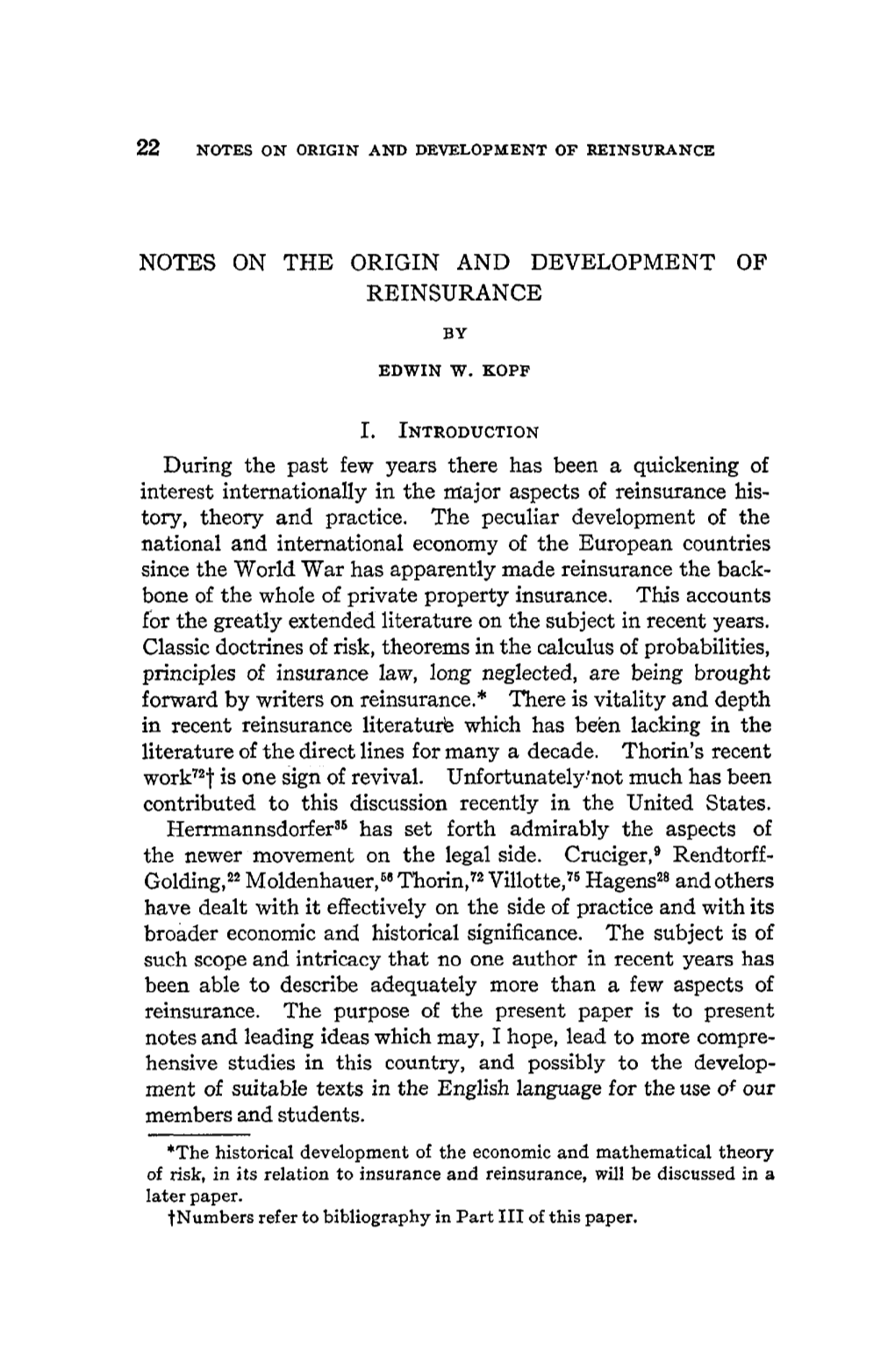 The Origin and Development of Reinsurance