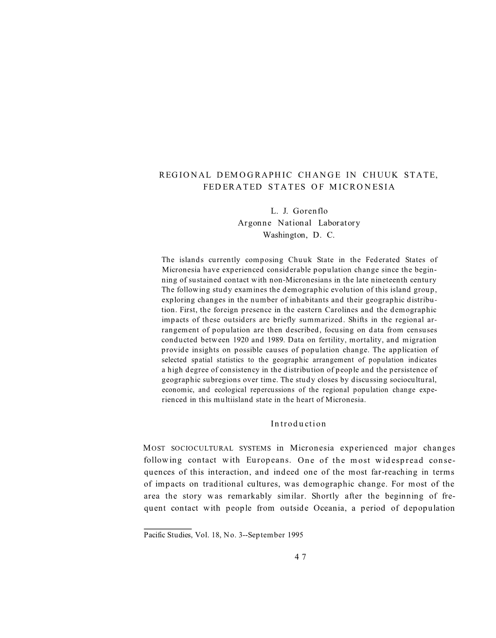 Regional Demographic Change in Chuuk State, Federated States of Micronesia