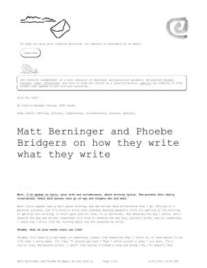 Matt Berninger and Phoebe Bridgers on How They Write What They Write