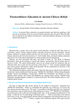 Trustworthiness Education in Ancient Chinese Beliefs