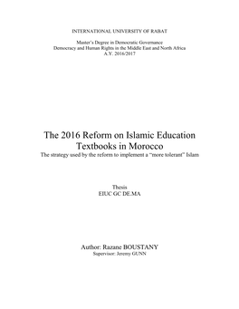 The 2016 Reform on Islamic Education Textbooks in Morocco the Strategy Used by the Reform to Implement a “More Tolerant” Islam