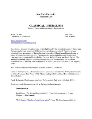 CLASSICAL LIBERALISM History, Theory and Contemporary Jurisprudence