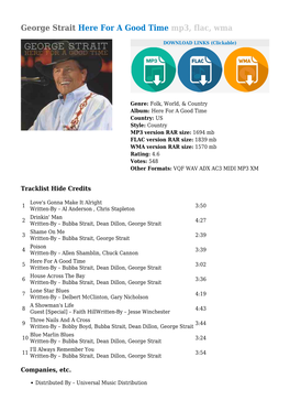 George Strait Here for a Good Time Mp3, Flac, Wma